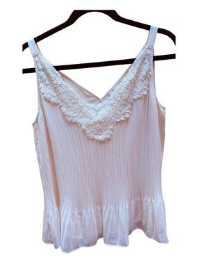 Chico’s Ivory Lace Pleated Sleeveless Blouse Size 0 (XS) Flowy Feminine Top